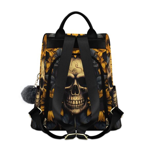 5004 Sunflower Smile Skull Travel Backpack Purse Multipurpose Design main image 4